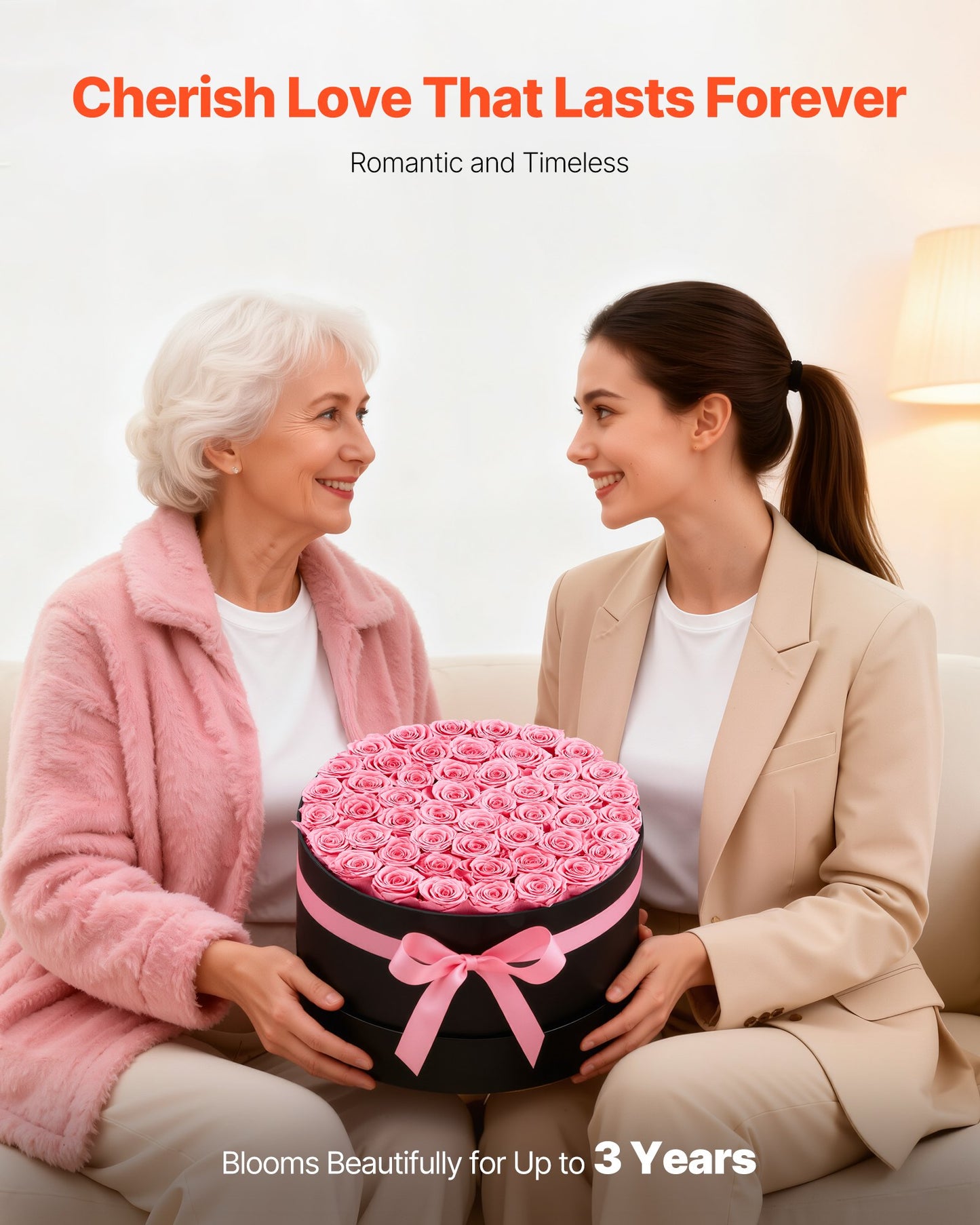 Forever Flowers, 50 konserverade rosor i en låda, Eternal Flowers Immortal Bukett Födelsedagspresent för leverans Prime Women Her Wife Mothers, Jubileum, Alla hjärtans dag, Jul, Söt Rosa