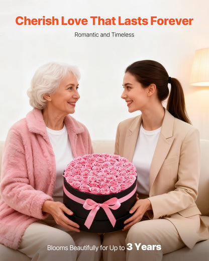 Forever Flowers, 50 konserverade rosor i en låda, Eternal Flowers Immortal Bukett Födelsedagspresent för leverans Prime Women Her Wife Mothers, Jubileum, Alla hjärtans dag, Jul, Söt Rosa