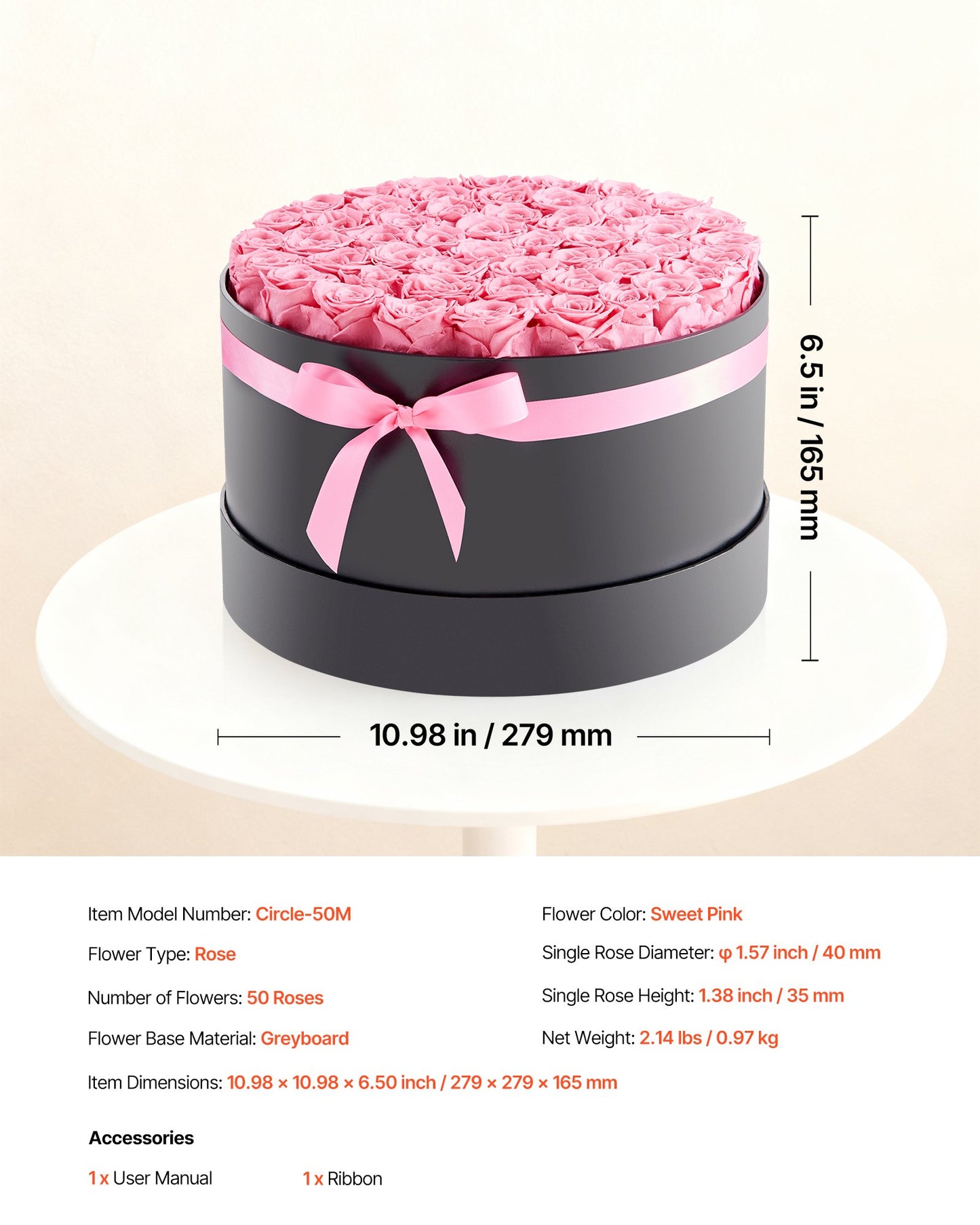 Forever Flowers, 50 konserverade rosor i en låda, Eternal Flowers Immortal Bukett Födelsedagspresent för leverans Prime Women Her Wife Mothers, Jubileum, Alla hjärtans dag, Jul, Söt Rosa