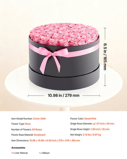 Forever Flowers, 50 konserverade rosor i en låda, Eternal Flowers Immortal Bukett Födelsedagspresent för leverans Prime Women Her Wife Mothers, Jubileum, Alla hjärtans dag, Jul, Söt Rosa