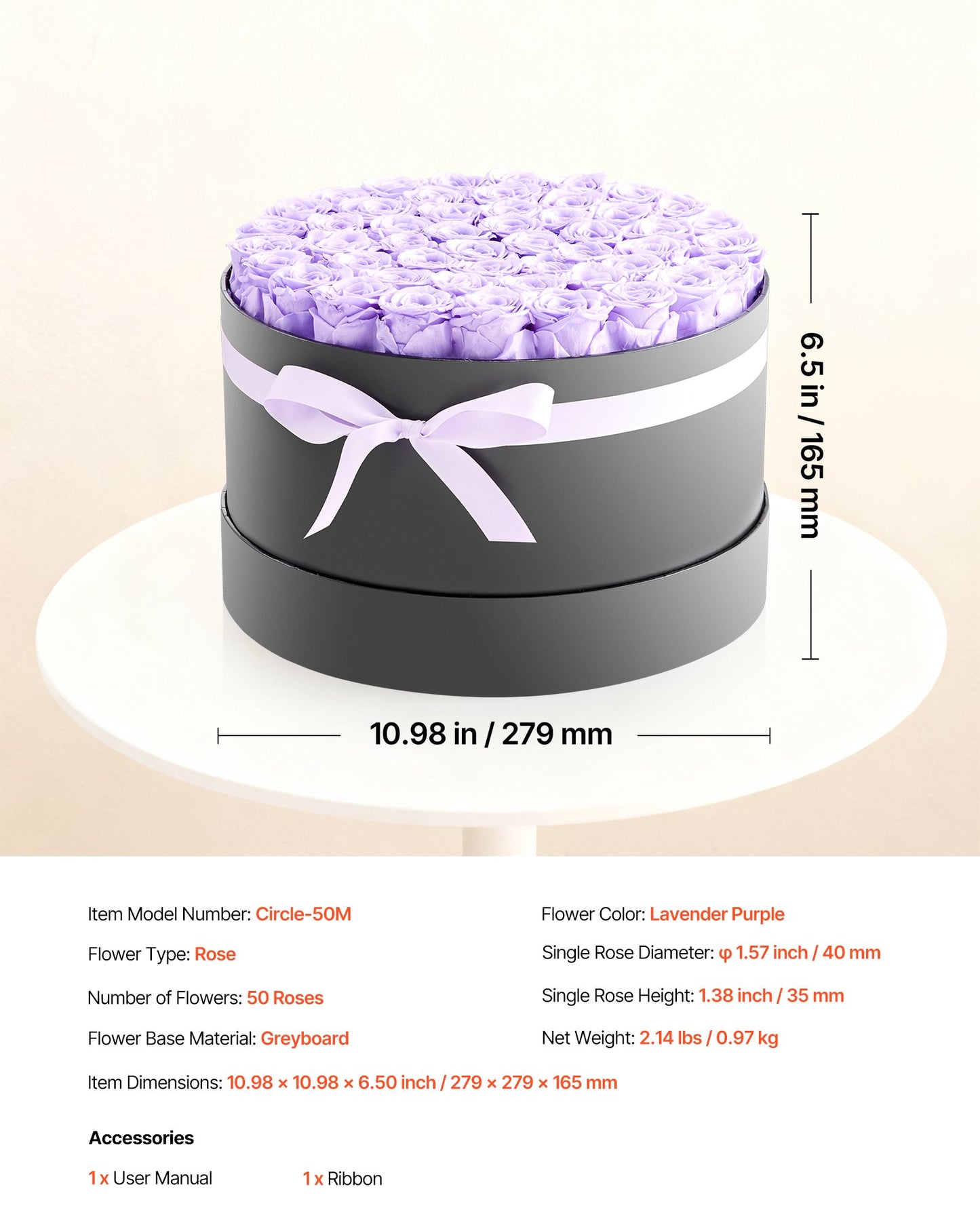 Eviga blommor, 50 konserverade rosor i en låda, eviga blommor, odödlig bukett, födelsedagspresent för kvinnor, hennes fru, mödrar, årsdag, alla hjärtans dag, jul, lavendel lila