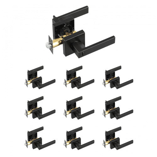 Dörrhandtag med sekretessfunktion, 10-pack mattsvart dörrhandtag, vänster- eller högerhängd vändbar handtag med nyckellöst lås, 45° rotation för öppning, universal fyrkantig insida för sovrums- och badrumsdörrar
