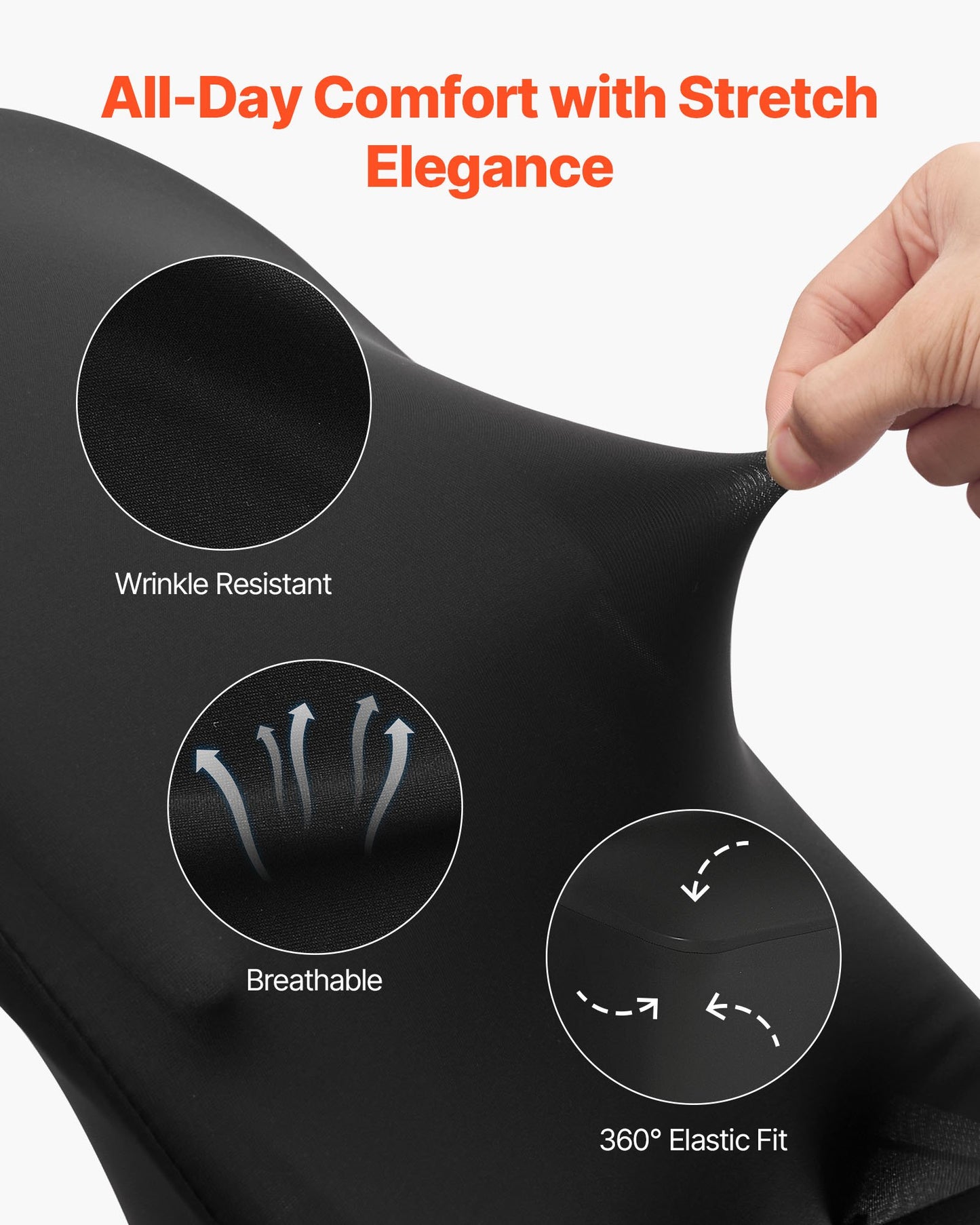 150 st svarta stolsöverdrag, polyesterspandex stolsöverdrag, stretchöverdrag för bröllopsfest, middag, bankett, platt front, passar stolsmått upp till 17,72 x 18,11 x 30,31 tum