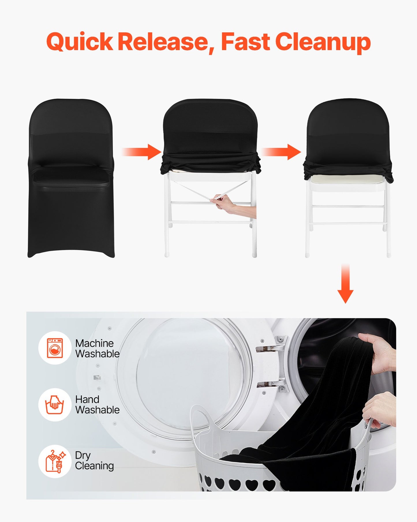 150 st svarta stolsöverdrag, polyesterspandex stolsöverdrag, stretchöverdrag för bröllopsfest, middag, bankett, platt front, passar stolsmått upp till 17,72 x 18,11 x 30,31 tum