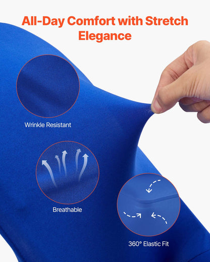 50 st blå stolsöverdrag, polyester spandex stolsöverdrag, stretchöverdrag för bröllopsfest middag bankett stolsöverdrag med platt front, passar stolsmått upp till 17,72 x 18,11 x 30,31 tum