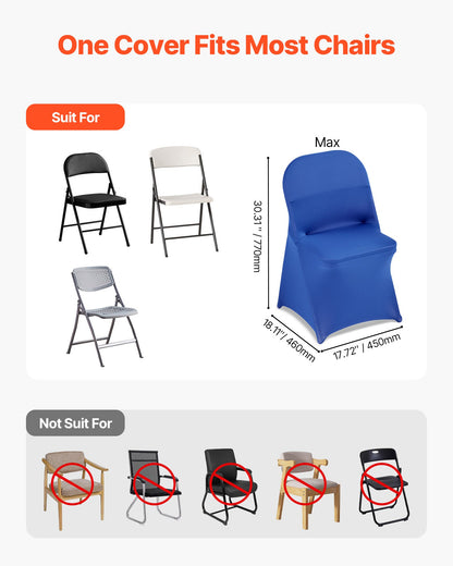 50 st blå stolsöverdrag, polyester spandex stolsöverdrag, stretchöverdrag för bröllopsfest middag bankett stolsöverdrag med platt front, passar stolsmått upp till 17,72 x 18,11 x 30,31 tum