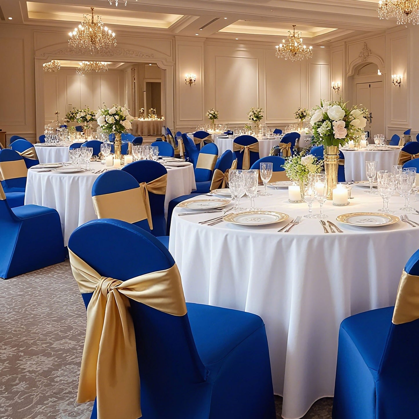 50 st blå stolsöverdrag, polyester spandex stolsöverdrag, stretchöverdrag för bröllopsfest middag bankett stolsöverdrag med platt front, passar stolsmått upp till 17,72 x 18,11 x 30,31 tum