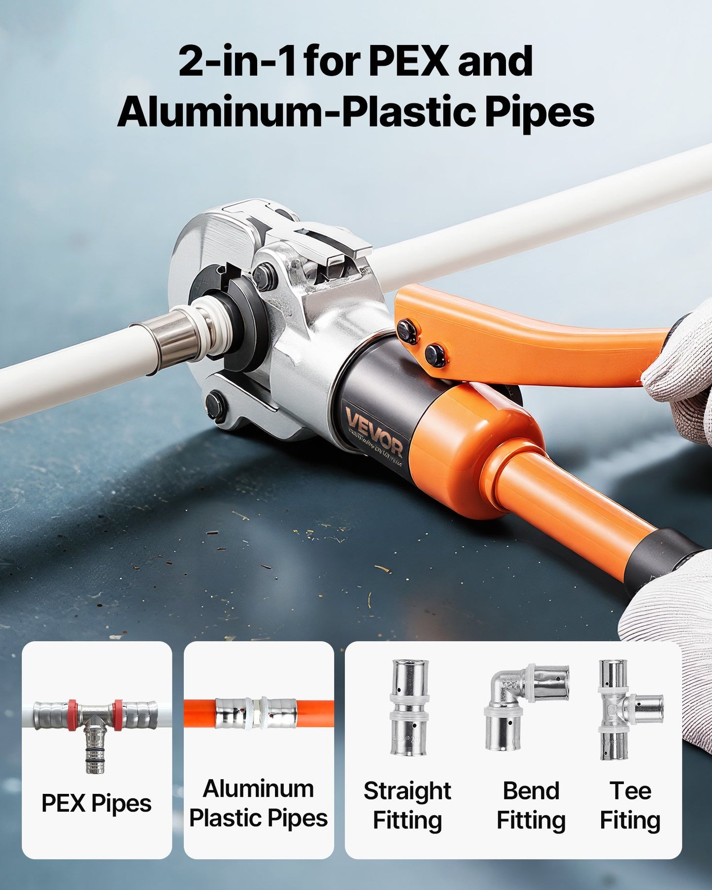 Hydraulisk rörpressverktyg, PEX- och aluminium-plaströrkopplingar med TH16 TH20 TH26 TH32 käftar och bärväska, presskrimpverktygssats för VVS-reparationer och installationer