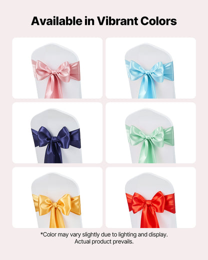 Satinstolsbågar med rosetter, 50 st. stolsband med band, 7 x 108 tum, roséguld bröllopsdekoration, för bröllopsceremoni babyshowerfest evenemang bankett stolsöverdrag dekoration