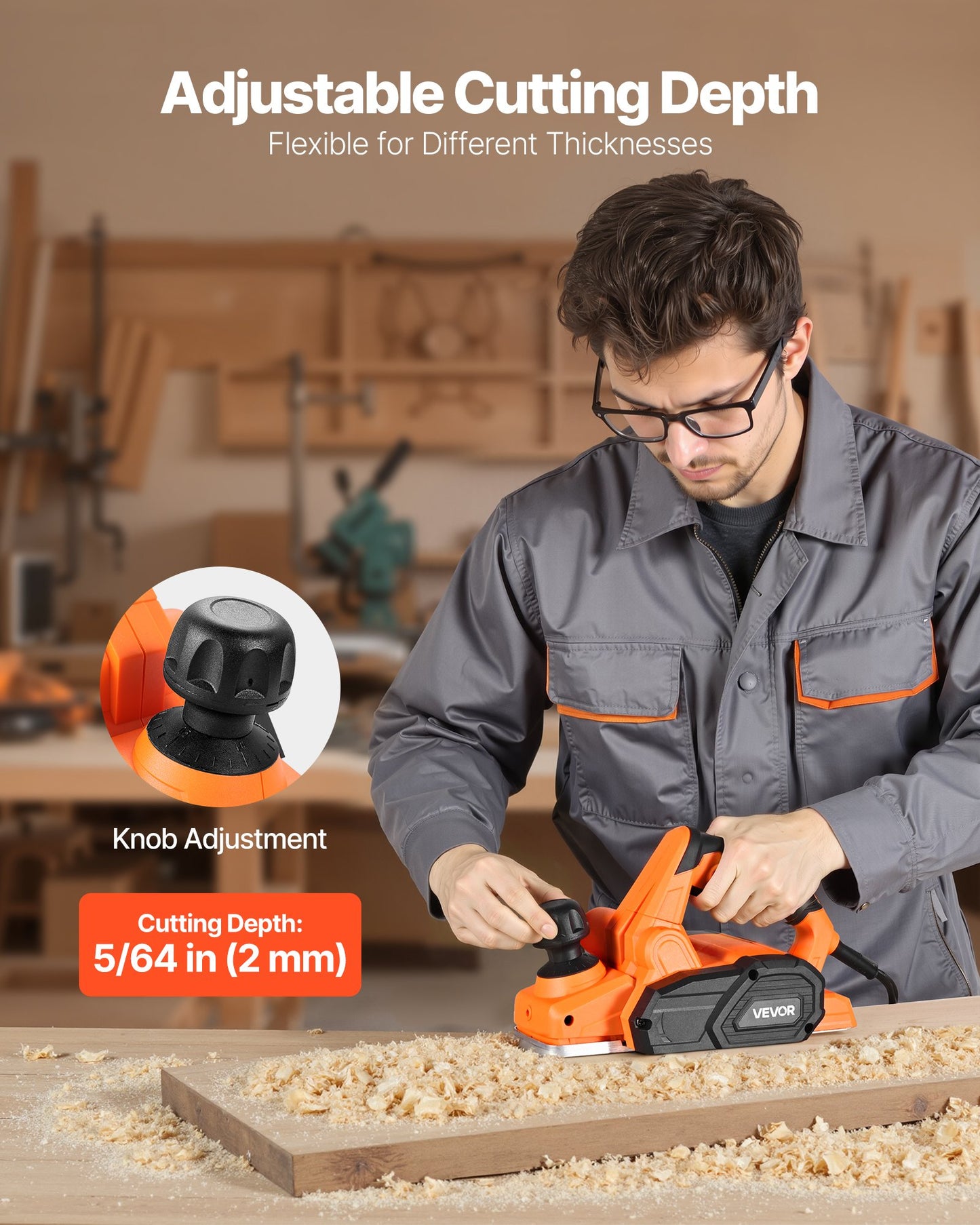 Elektrisk handhyvel, 82 mm skärbredd, 650W 16800 RPM Sladdansluten handhyvel för trä, med justerbart skärdjup, 2 blad, för träbearbetning, träfas, gör-det-själv, slät yta, snickeriverktyg