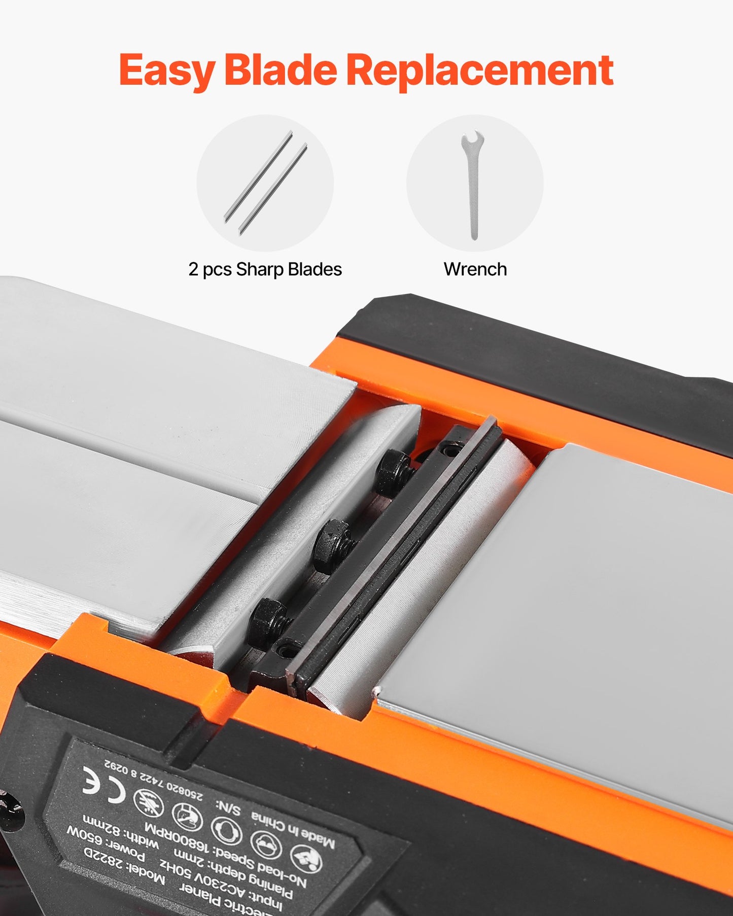 Elektrisk handhyvel, 82 mm skärbredd, 650W 16800 RPM Sladdansluten handhyvel för trä, med justerbart skärdjup, 2 blad, för träbearbetning, träfas, gör-det-själv, slät yta, snickeriverktyg