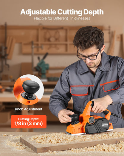 Elektrisk handhyvel, 82 mm skärbredd, 900 W 14500 RPM Sladdansluten handhyvel för trä, med justerbart skärdjup, 2 blad, för träbearbetning, träfas, gör-det-själv, slät yta, snickeriverktyg