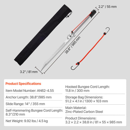 Sandspik för båtankare, 90 cm glidande ankare för strandankare, galvaniserade kolstålankare för båtar, strandankare för grunt vatten, för att säkra vattenskoter, PWC, pontonkajak på stränder och sandbankar