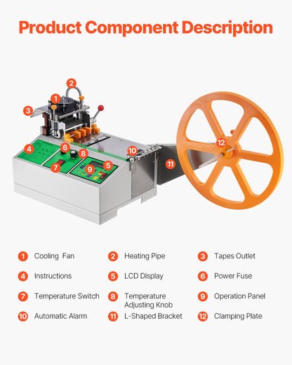 Automatisk bandskärmaskin, varm- och kallbandsskärmaskin med justerbar temperatur och LCD-display, blixtlåsskärare för nylonband, resårband, skosnören