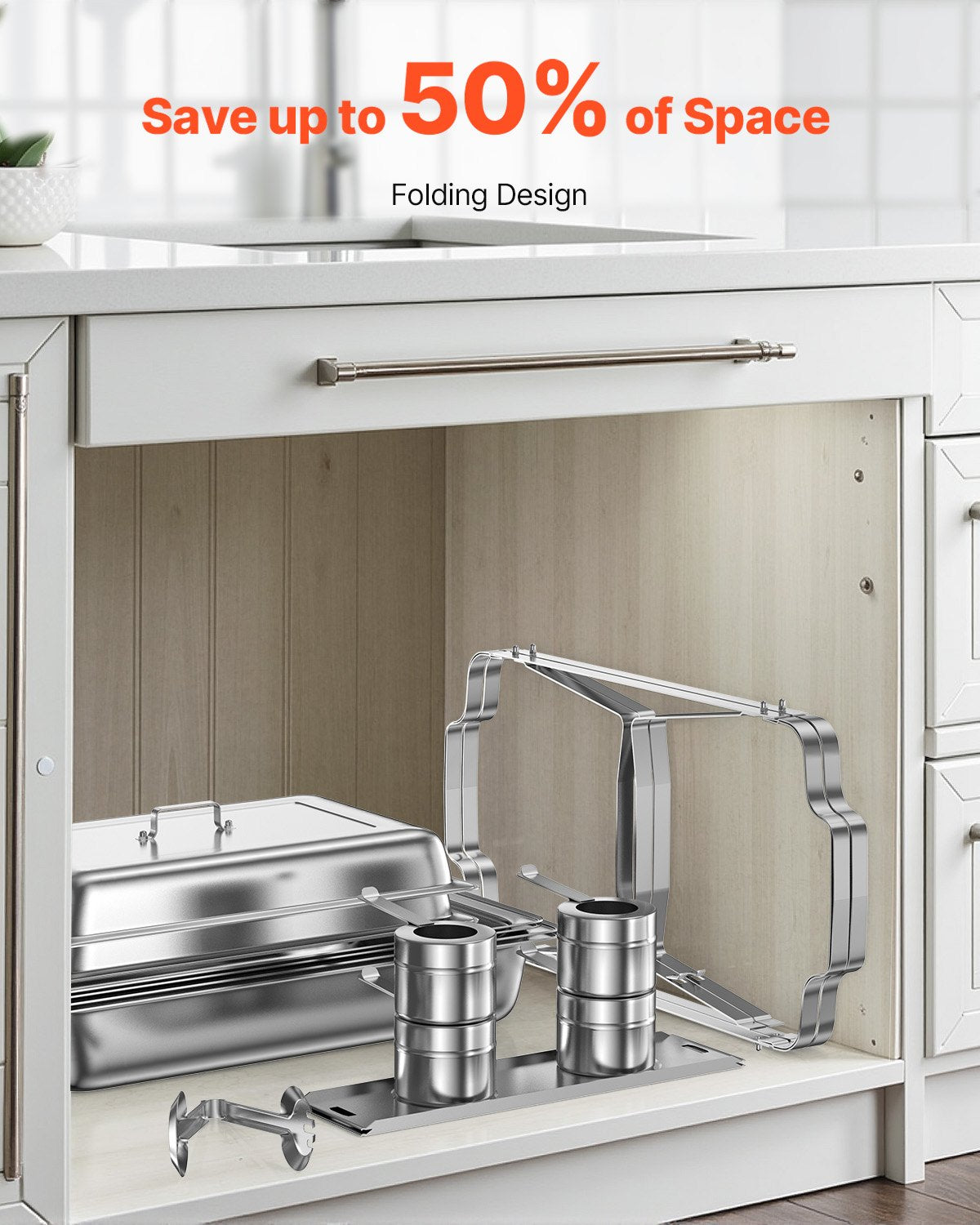 Varmdiskbufféset, 8 liter, 6-pack, rostfritt stålvärmare med 6 fullstora stekpannor, rektangulär cateringvärmare med lock, vattenkastrullställ, bränslehållare, för bröllop, fester, banketter, silver