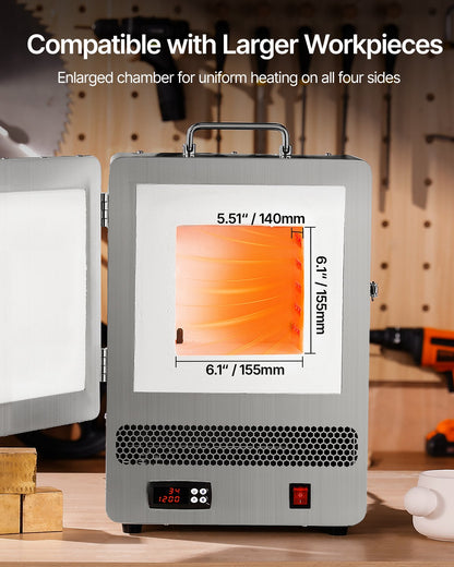 Bordsmältningsugn, 1500W kraftfull elektrisk ugn, maxtemperatur 2192℉ / 1200℃, rostfritt stål, guldsmältningsugn för vaxgjutning, lera DIY, metallhärdning, glasering på keramik, silver