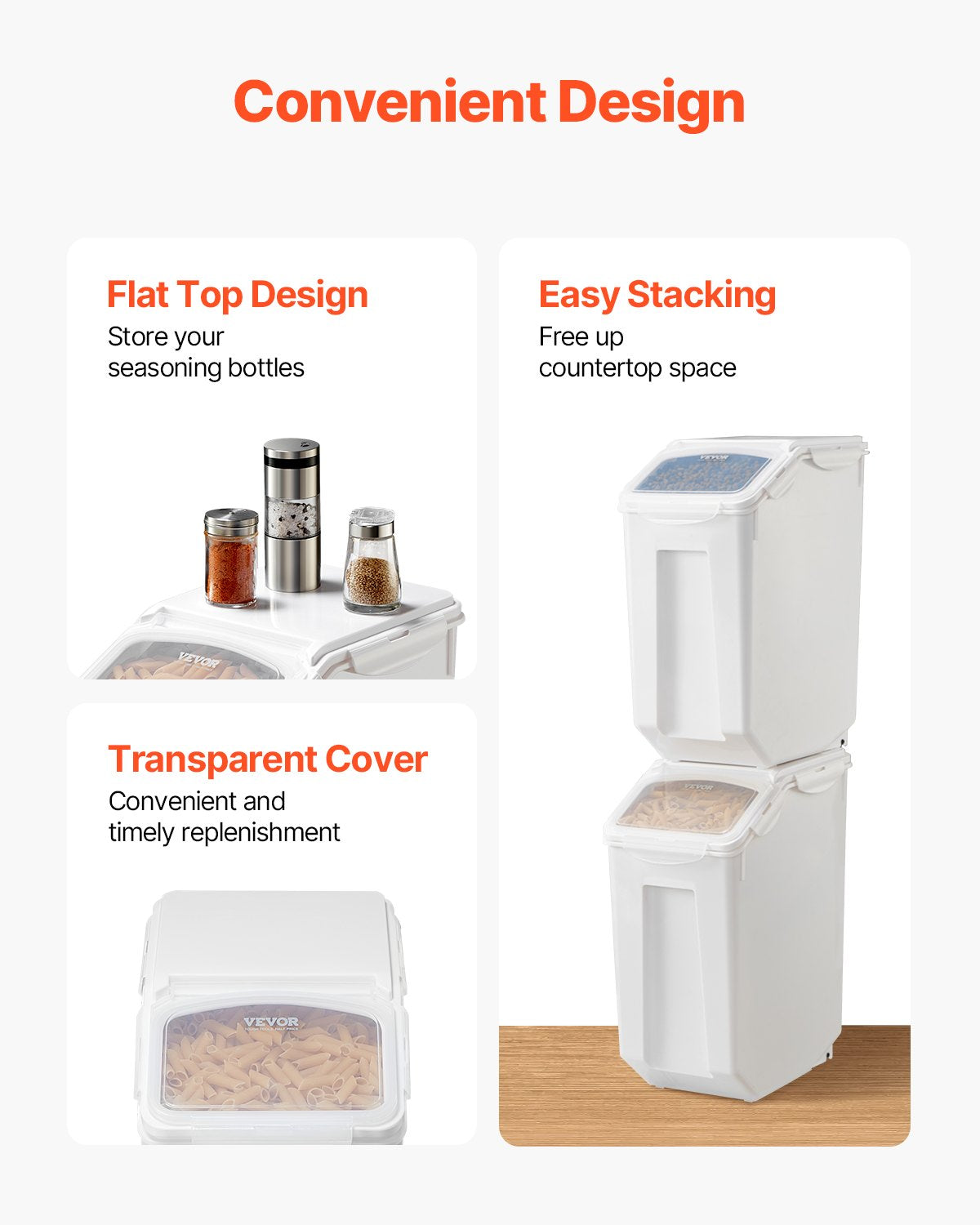 Risförvaringsbehållare, 4,5 gallon/20 l x 2 kapacitet stor hundmatsbehållare, köksingredienser spannmål mjölbehållare, husdjursfoderbehållare med hjul, 2 mätkoppar, lufttätt lock, 2-pack