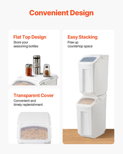 Risförvaringsbehållare, 4,5 gallon/20 l x 2 kapacitet stor hundmatsbehållare, köksingredienser spannmål mjölbehållare, husdjursfoderbehållare med hjul, 2 mätkoppar, lufttätt lock, 2-pack