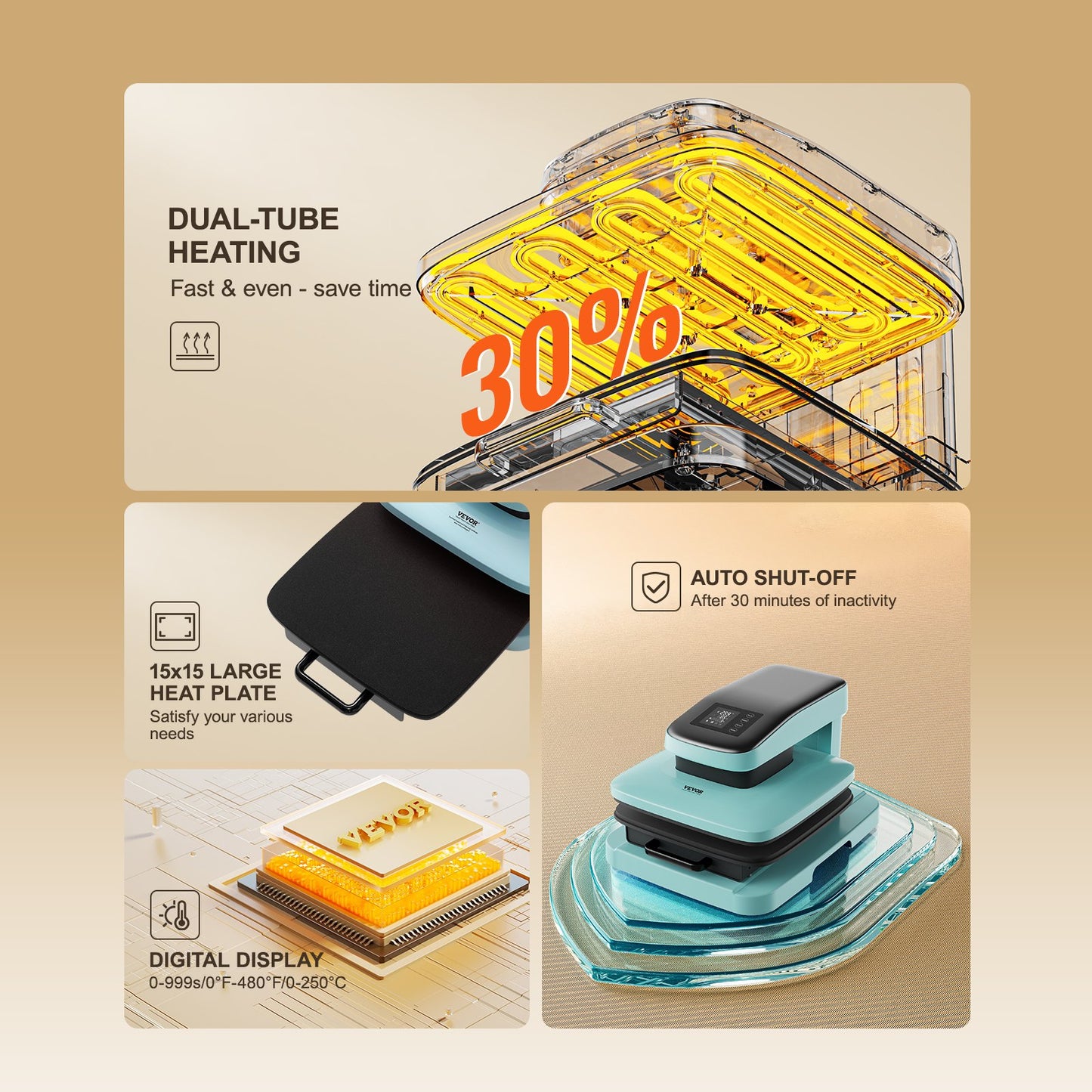 Automatisk värmepressmaskinsats Tumblerpress 2-i-1, 15 x 15 tum/38,1 x 38,1 cm smart T-shirtpress med automatisk frigöring, Tumblerpressmaskin för 11-30 oz/311,8-850 g Tumblers, för sublimeringsvärmeöverföringsprojekt