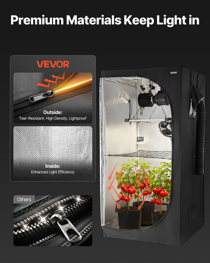 Inomhusväxttältkit, 100 x 100 x 200 cm, inomhusväxttält med fullspektrum LED-växtljus och ventilationssystem, 600D högreflekterande Mylar, odlingstält för blomstergrönsaker