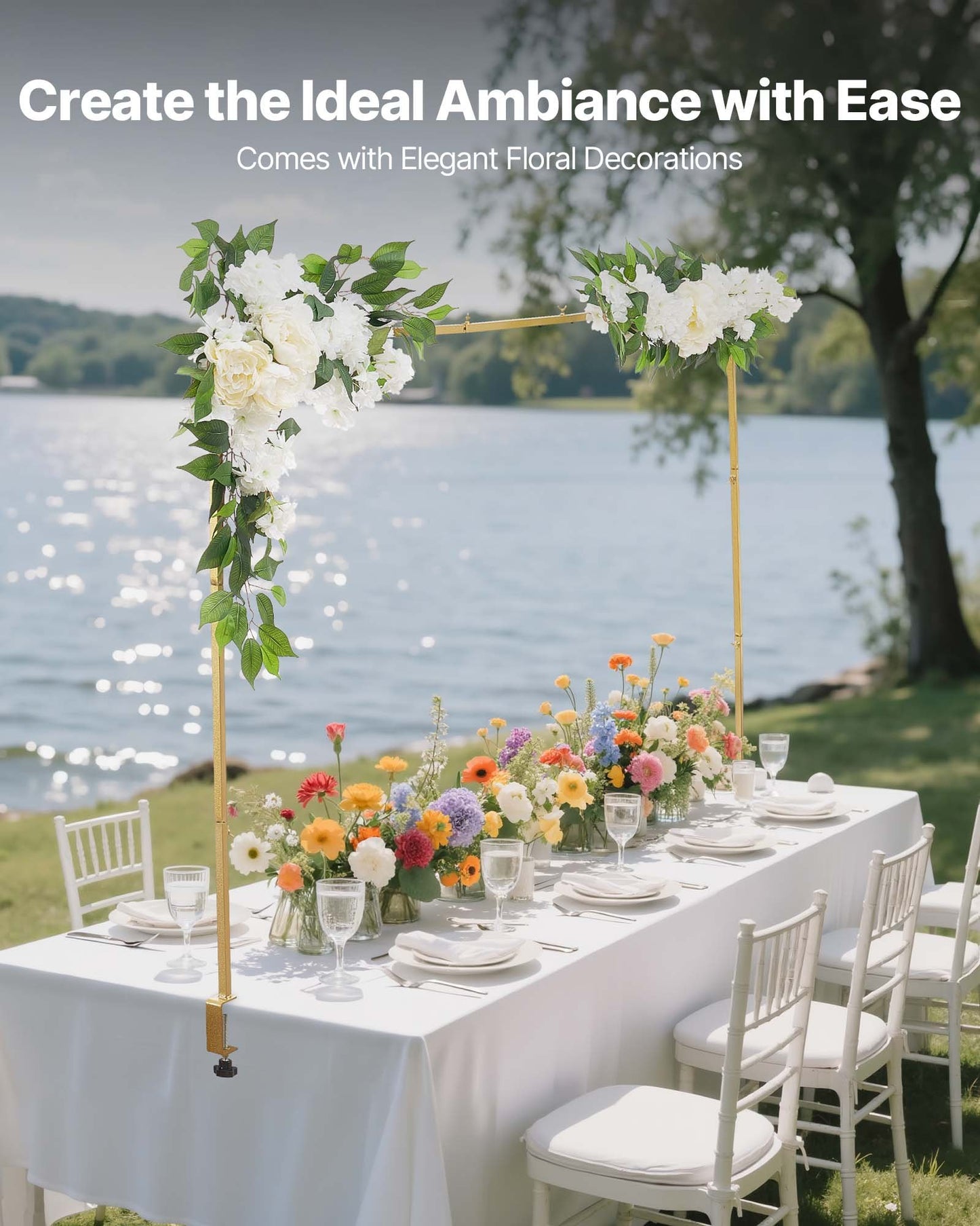 Stativ över bordet med klämmor, justerbar 71-249 cm längd och 33-106 cm höjd, bordsbågsstativ med blomstertillbehör, guldfärgad ballongram för bröllop, födelsedagsfest, juldekoration