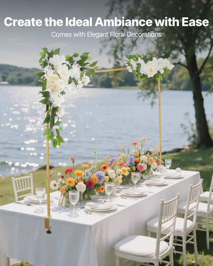 Stativ över bordet med klämmor, justerbar 71-249 cm längd och 33-106 cm höjd, bordsbågsstativ med blomstertillbehör, guldfärgad ballongram för bröllop, födelsedagsfest, juldekoration