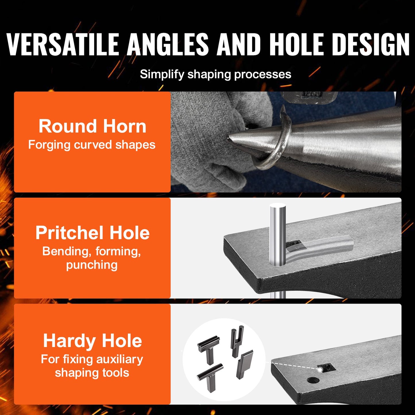 Städ i ett horn, 29,9 kg städ i gjutstål, hög hårdhet, robust runt hornstäd för smed, stor bänkskiva och stabil bas, med runt och fyrkantigt hål, metallsmedsverktyg för böjning och formning