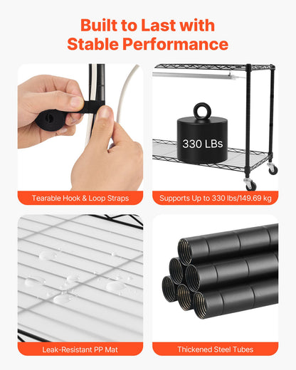 Växthylla med odlingslampa, 6-vånings inomhusväxtställ, 180 cm högt växtställ med hjul och 4/9/14 timmars timer, 150 W 3-färgs fullspektrum odlingslampor, blomkrukahållare för frösådd