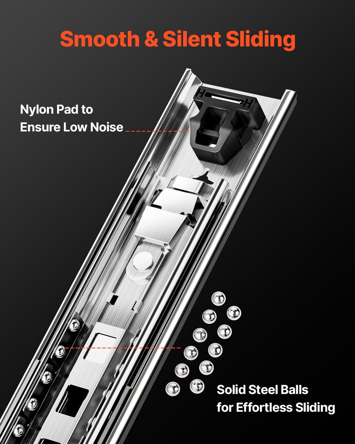 1 par lådskenor med full utdragbar låda 16 18 20 24 30 35 37,4 59 24 32 36 40 48 60 tum, 250 lbs lastkapacitet Låsbara lådskenor, kullager med låsbar sidomonterad lådskena