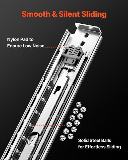 1 par lådskenor med full utdragbar låda 16 18 20 24 30 35 37,4 59 24 32 36 40 48 60 tum, 500 lbs lastkapacitet Låsbara lådskenor, kullager med låsbar sidomonterad lådskena