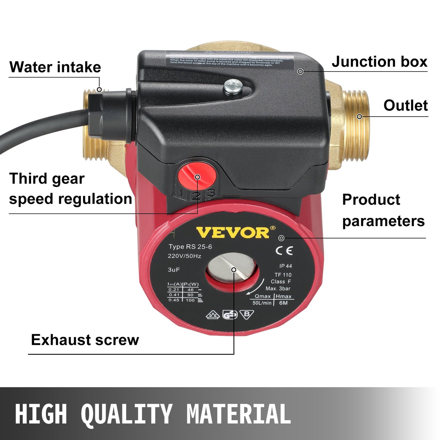 Varmvattencirkulationspump 15 mm (0,6 tum) 220V 20 L/min (5,3 GPM) 90W vattenboosterpump 0,8A för bar elektronisk automatisk hemdusch tvättmaskin