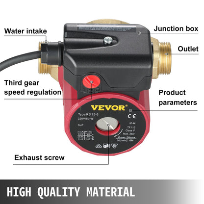 Varmvattencirkulationspump 15 mm (0,6 tum) 220V 20 L/min (5,3 GPM) 90W vattenboosterpump 0,8A för bar elektronisk automatisk hemdusch tvättmaskin